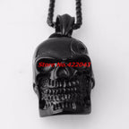 Gothic Black Skull Pendant Box Chain — SS