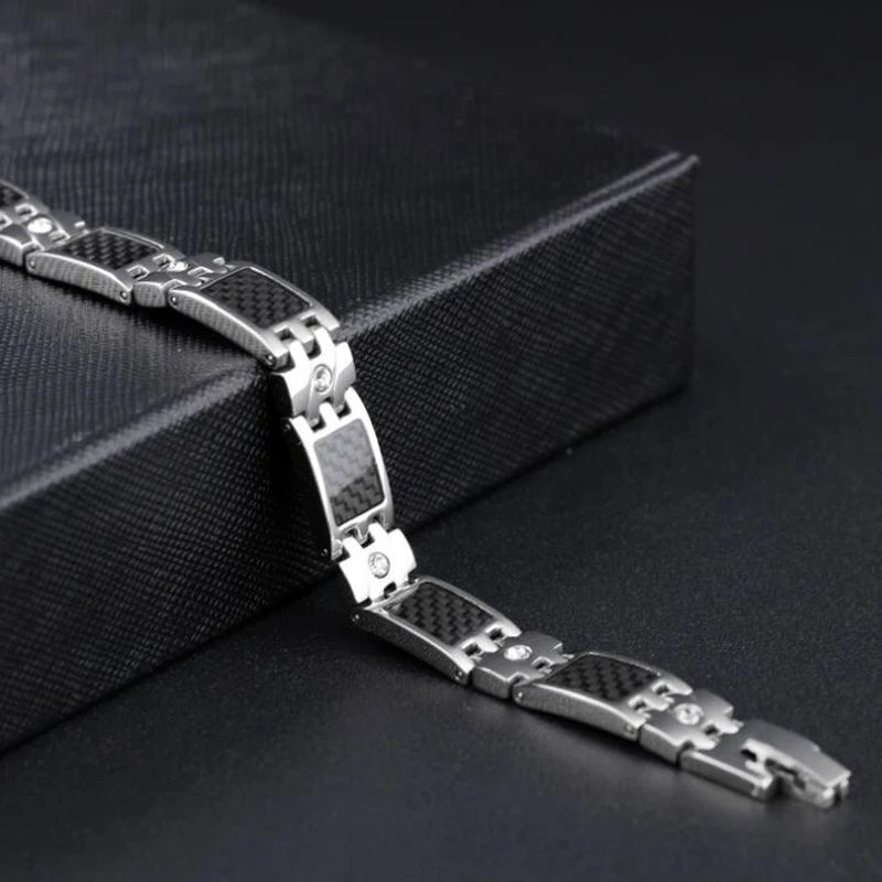 10MM Wide Chain Men's Bracelets Stainless Steel With Magnetic Hematite Stone Bracelet for Men Male Jewelry Healthy Care