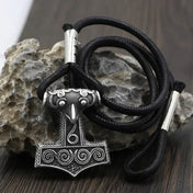 Viking Odin Raven Mjolnir Hammer Leather Bracelet