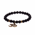 Buddha Head Beaded Bracelet — Black Stone Beads, Bronze-Tone