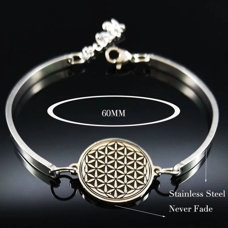 Flower of Life Silver Bracelet — Stainless Steel