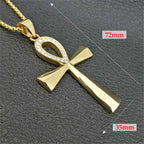 Egypt Iced Out Bling Ankh Cross Pendant Necklace For Women And Men Key of Life Stainless Steel Egyptian Jewelry