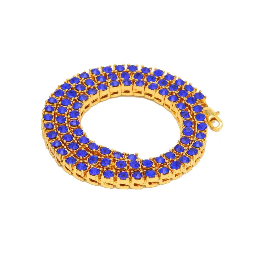 THE BLING KING  1 Row Tennis Chains Necklace For Men Iced Blue/Red/Black Colored Rhinestones Link Choker Hiphop Jewelry