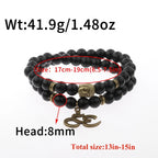 Buddha Head Beaded Bracelet — Black Stone Beads, Bronze-Tone