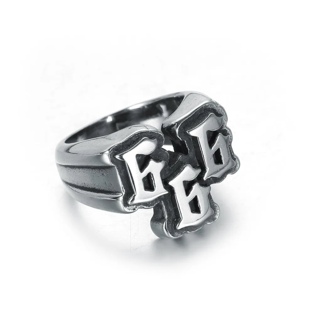 European And American Men's Punk Stainless Steel Digital 666 Ring Jewelry