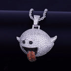 Bubble Letter Flying Ghost Hip Hop Pendant Gold Color Bling Cubic Zircon Men's Necklace Jewelry