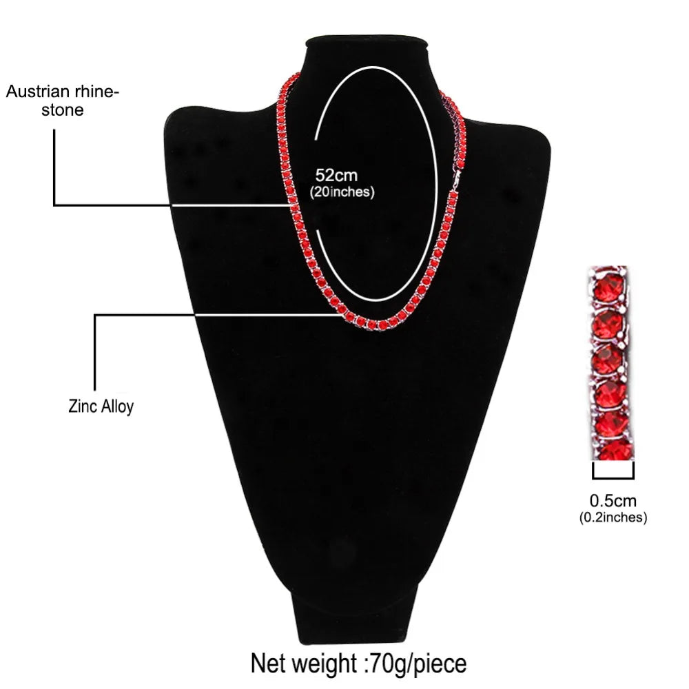 THE BLING KING  1 Row Tennis Chains Necklace For Men Iced Blue/Red/Black Colored Rhinestones Link Choker Hiphop Jewelry