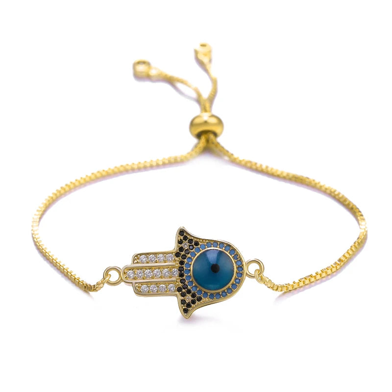 Iced Out Hamsa Copper Bracelet — Adjustable