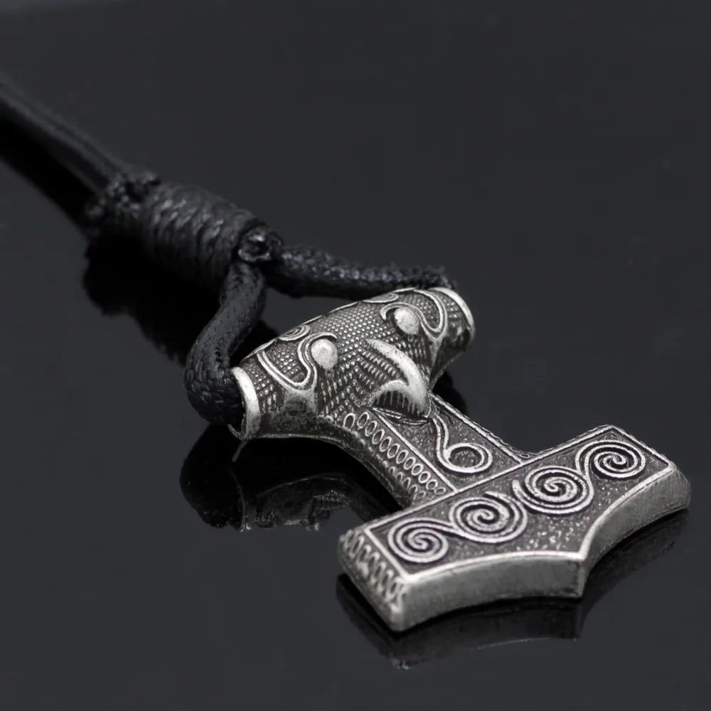 Leather Adjustable Viking Odin Raven Thors Mjolnir Hammer Viking Amulet Hammer Scandinavian Norse Bracelet for Men