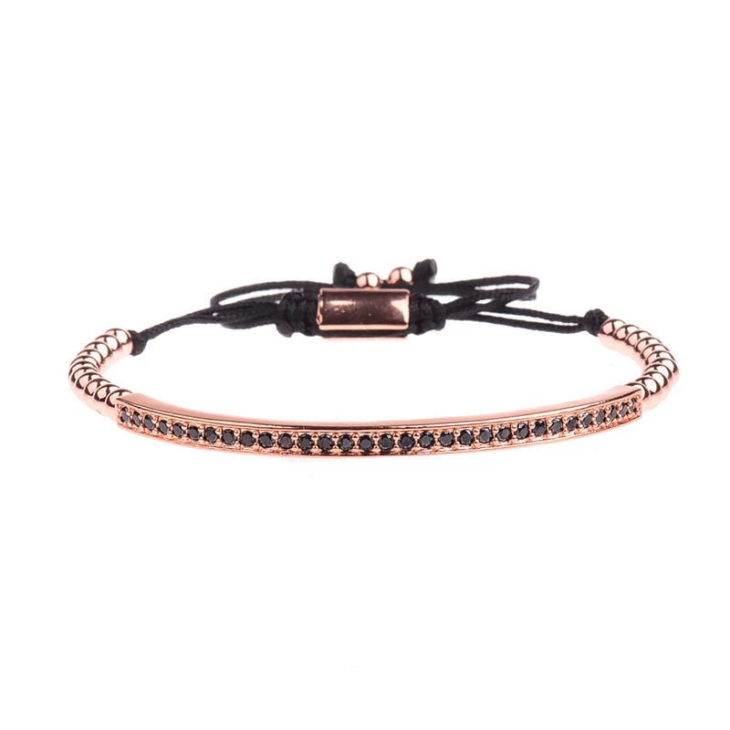2020 Classic Luxury CZ Black Zircon Long Tubes&4MM Copper Beads Macrame Men Bracelets&Bangles For Women Jewelry Bileklik