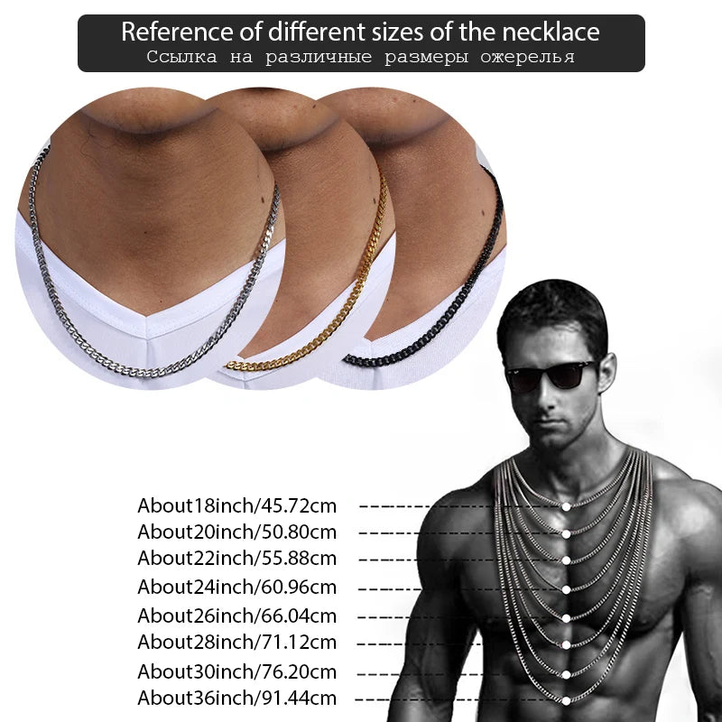 Men's Necklace Stainless Steel Cuban Link Chain Black Gold Color Necklaces For Men 18-36" Hip Hop Jewelry KNM09