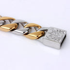 16MM Wide Gold Color Stainless Steel Curb Chain Man Bracelet Male Skull Head Bikers Jewelry Friendship Men's Bracelets