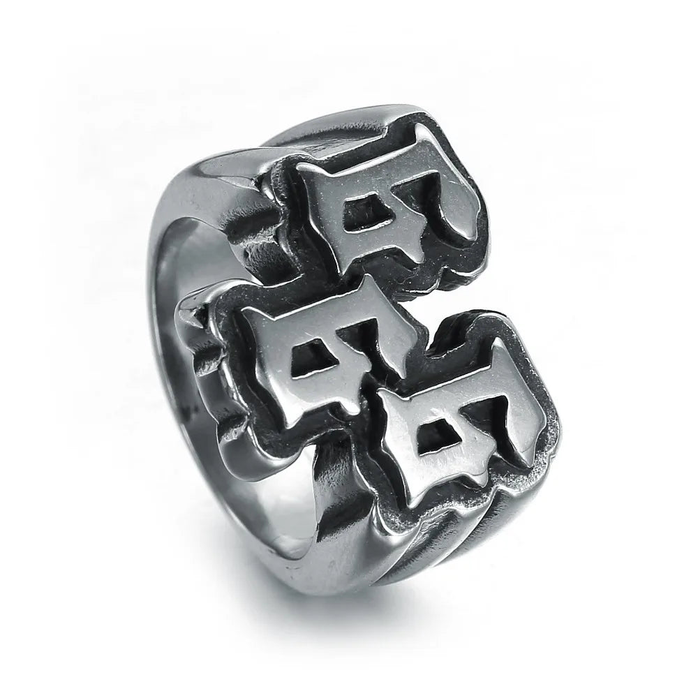 European And American Men's Punk Stainless Steel Digital 666 Ring Jewelry
