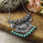 Womens Gypsy Jewelry Bohemian Ethnic Red Natural Stone Pendants Necklaces Metal Tibetan Sliver Color Chain Necklace For