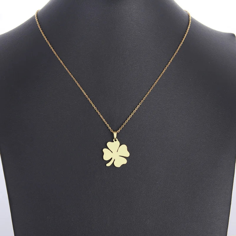 DOTIFI Stainless Steel Necklace For Women Man Lover's Clover Gold Color Pendant Necklace Engagement Jewelry