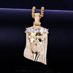Bubble Letter Iced Religious Jesus Head Pendant Necklace Gold Color Bling Cubic Zircon Men's Hip Hop Jewelry For Gift