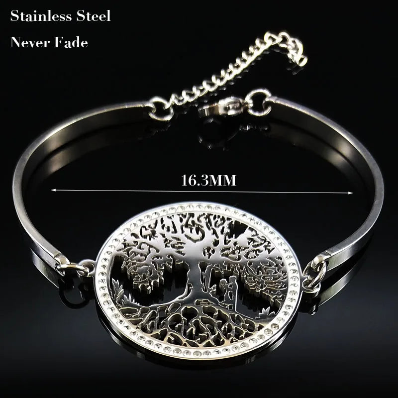Tree Of Life Silver Bracelet Crystal Bangles Pulsera