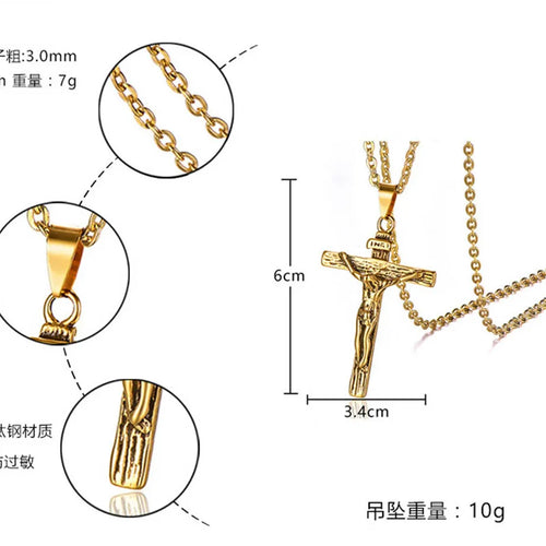 Cross INRI Jesus Gold Pendant Necklace — Steel