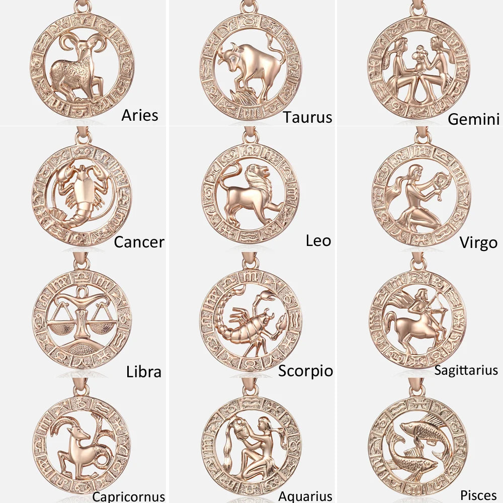12 Zodiac Sign Constellations Pendant Necklace For Women Men 585 Rose Gold Color Necklace Birthday Gifts Drop Shipping