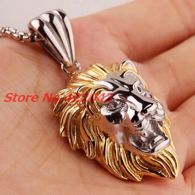Lion Head Pendant — Two-Tone Stainless
