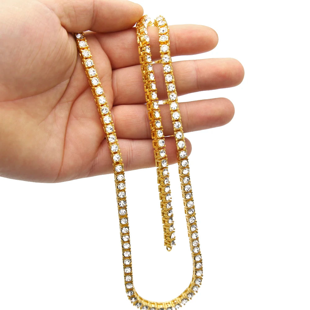 Men's Hip Hop Bling Bling Iced Out Tennis Chains 1 Row Necklaces Luxury Brand Silver/Gold Color Men Chain Fashion Jewelry