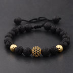 Black CZ Pave Ball Beaded Bracelet for Men — Adjustable Weave