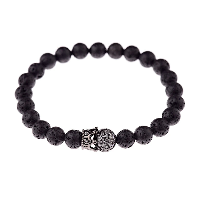 Black CZ Pave Ball Beaded Bracelet for Men — Adjustable Weave