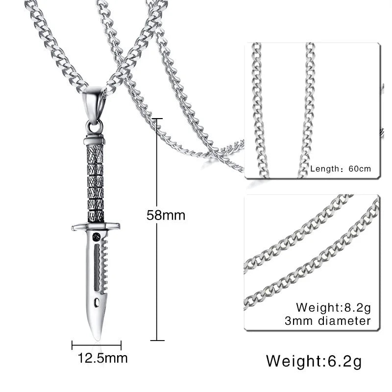 Supernatural Sword Dagger Knife Necklace Pendant for Men Stainless Steel Male Bike Jewelry
