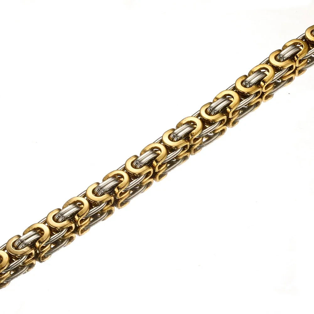 6mm Flat Byzantine Chain Necklace For Men's Neck Jewelry Stainless Steel Silver Gold Black Color Jesus Cross Pendant