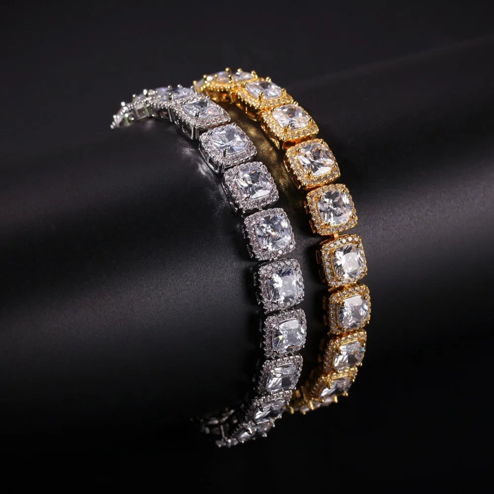 Iced Out Geometric Square CZ Tennis Chain Bracelet 10mm