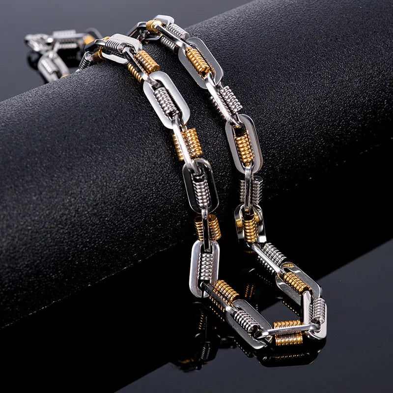 Black Choker Necklace Men Never Fade Gold Color 316L Stainless Steel 55CM Mens Long Chain Necklace Best Friends Boys
