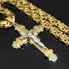Crucifix Jesus Cross Necklace Byzantine Chain — Stainless Steel