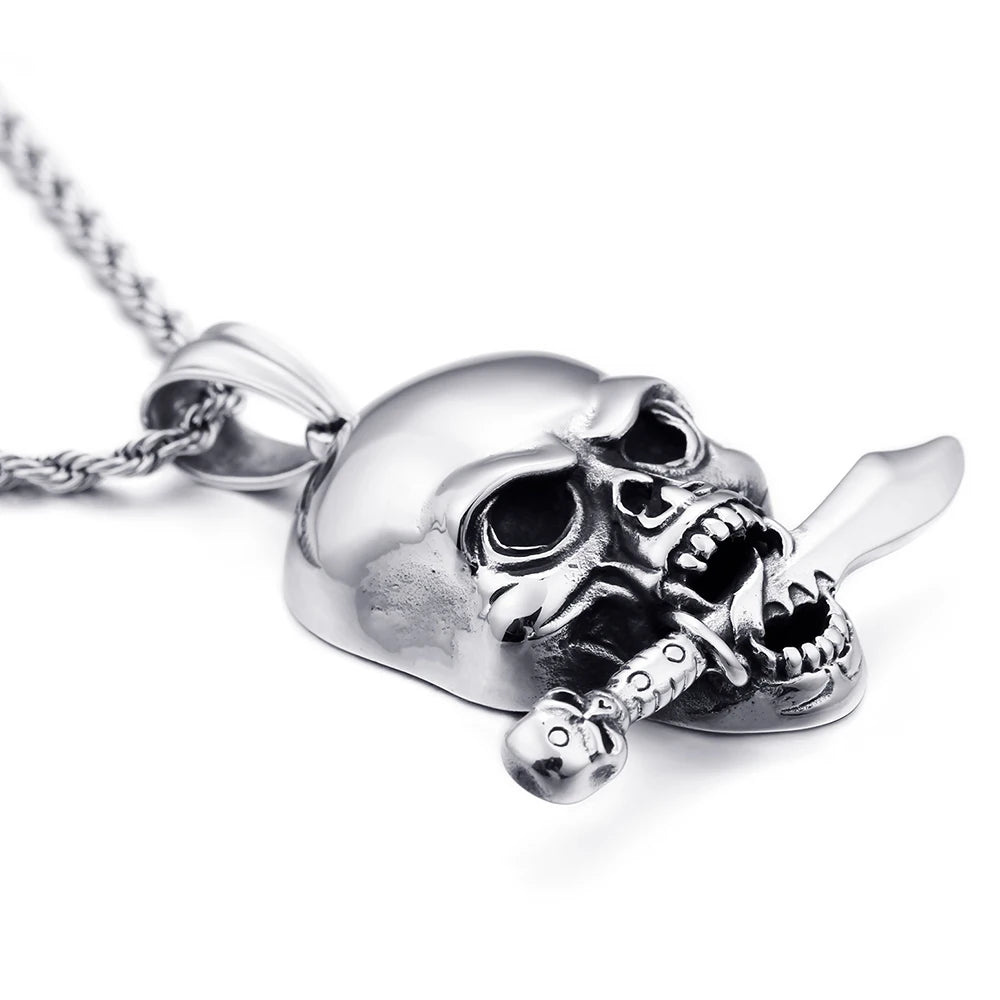 Rocker Skull Head Pendant Necklace For Men Jewelry Accessory Stainless Steel Best Friends Ghost Necklaces & Pendants