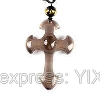Drop Shipping Natural Black Obsidian Carved Cross Lucky Pendant + Beads Necklace for Woman Man Crystal Jade Charm Gift Jewelry