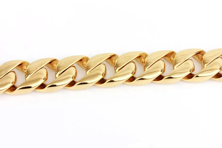 Gold Color Bracelet Men Luxury On Hand Male Jewelry 17MM Wide Stainless Steel Cuban Chain Men's Bracelets Best Friends
