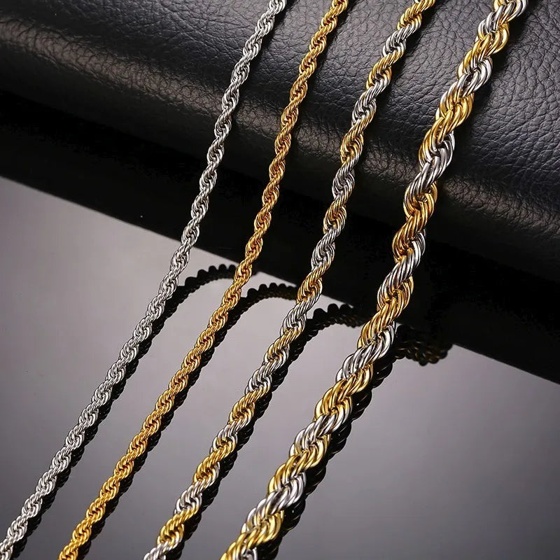 Twisted Wave Rope Chain Necklace — Gold