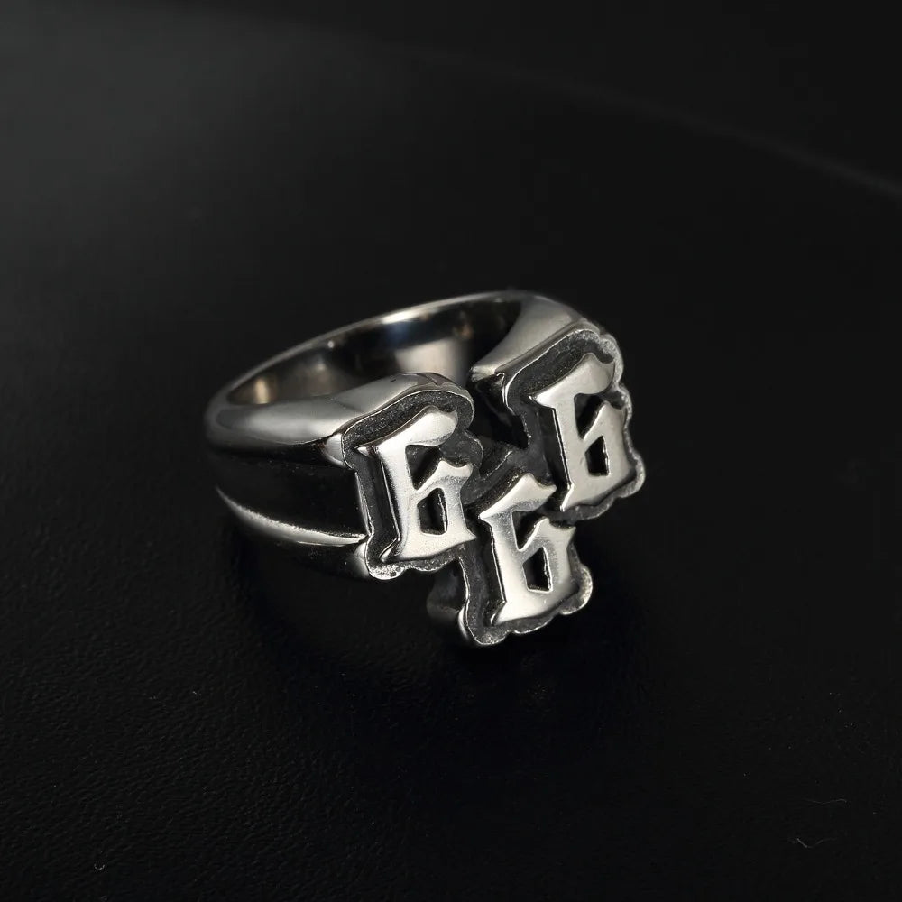 European And American Men's Punk Stainless Steel Digital 666 Ring Jewelry