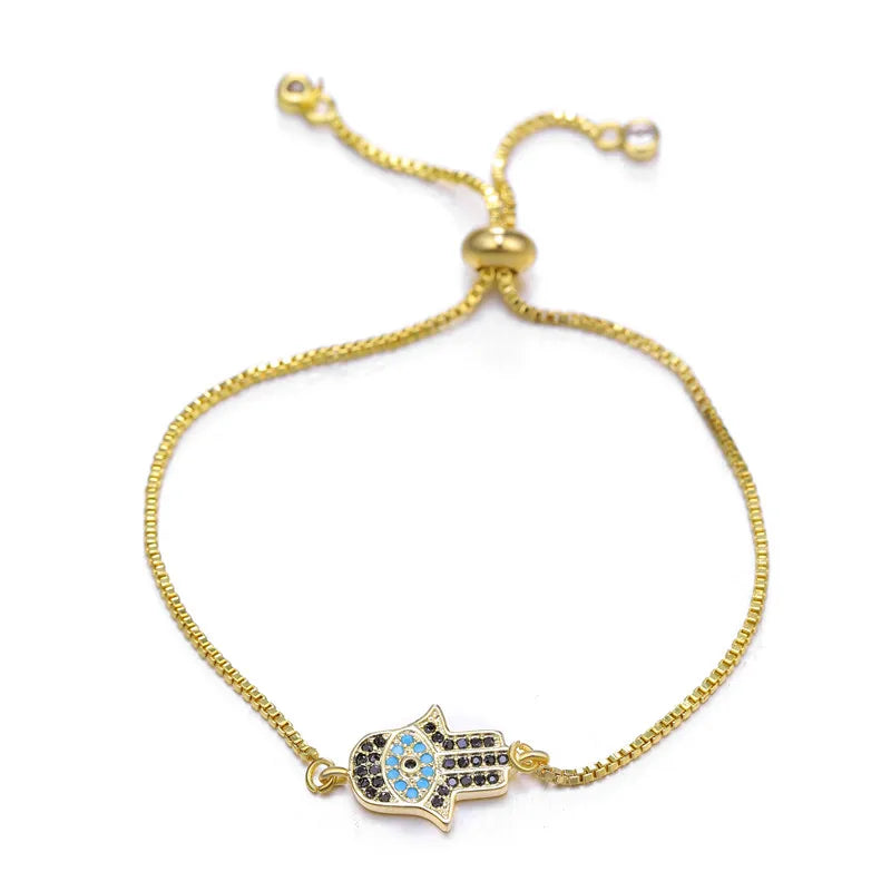 Iced Out Hamsa Copper Bracelet — Adjustable