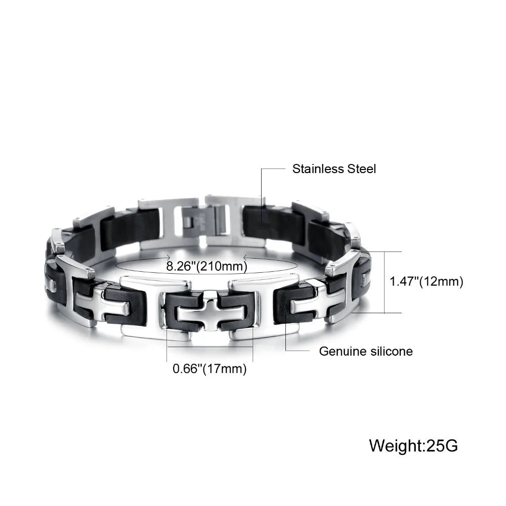 Classic Men's Cross Bracelets 316L Stainless Steel Silicone Bracelet for Man Male Jewelry Friendship Men's Bangles On
