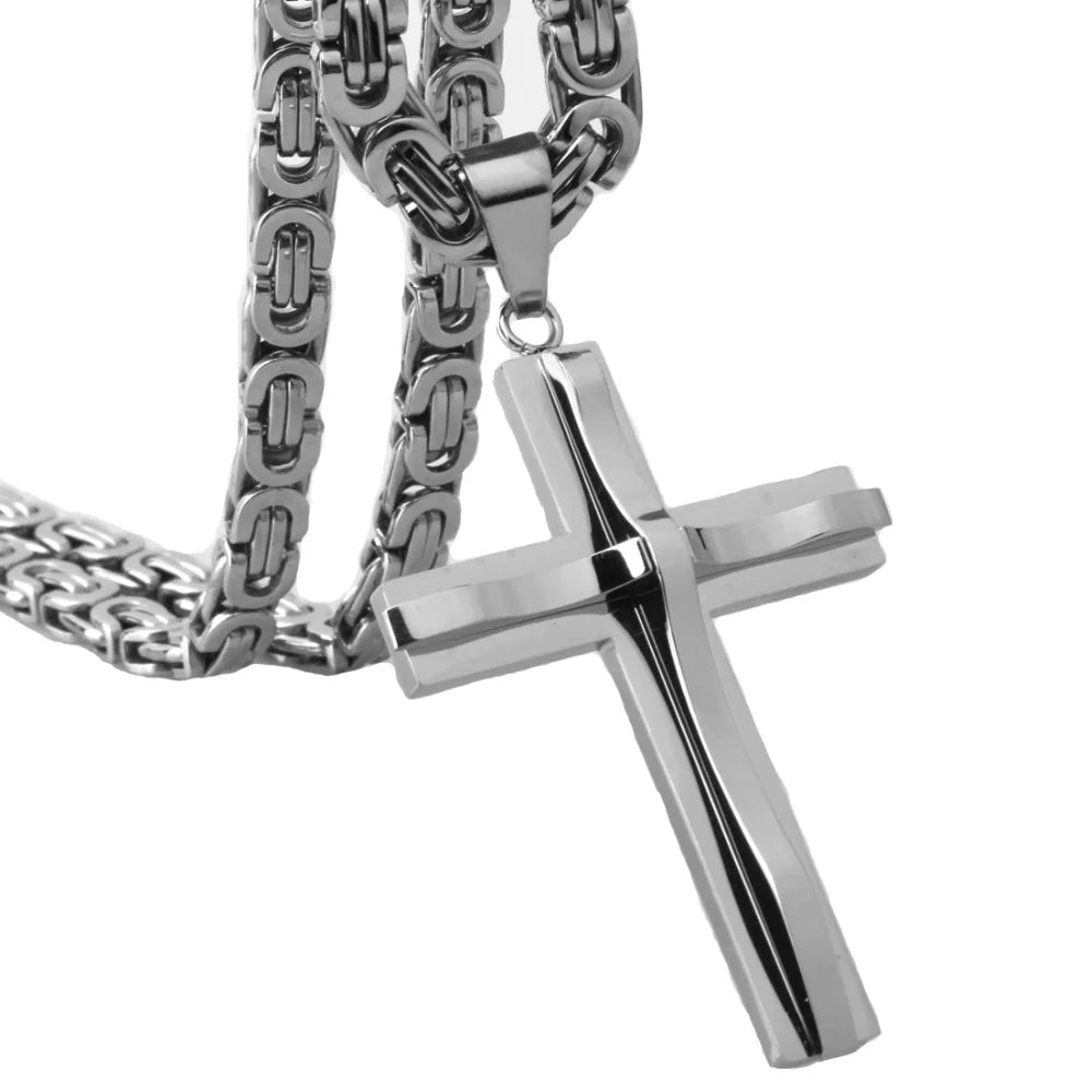Crucifix Byzantine Chain Necklace — Stainless Steel