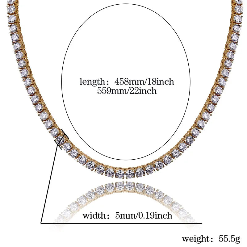 TOPGRILLZ 5MM  Iced Out Bling AAA Zircon 1 Row Tennis Chain Necklace Men Hip hop Jewelry dropshipping