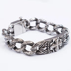 17MM Wide On Hand Cuban Link Chain Bracelet for Man Retro Stainless Steel Men's Cross Bracelets Cool Male Jewelry