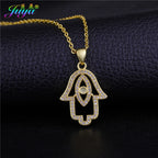 Iced Out Evil Eye Hamsa Hand of Fatima Necklace — Copper Alloy
