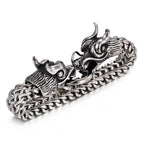 Stainless Steel Double Dragon Heads Bracelet for Man Gothic 20MM Chain Jewelry Accessory Bikers' Men’s Bangle On Hand