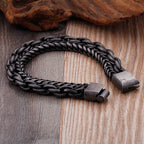 Double Chain Link Stainless Steel Men's Bracelets For Man Vintage Male Bangles Jewelry With Magnet Clasp 10 Inches