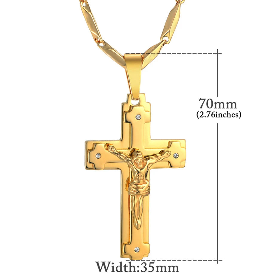 Mens Cross Pendant Necklace Large Black Bible Jesus Piece Christ Crucifix Male Christ Crucifix Stainless Steel Pendant for Men