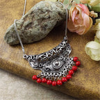Womens Gypsy Jewelry Bohemian Ethnic Red Natural Stone Pendants Necklaces Metal Tibetan Sliver Color Chain Necklace For