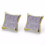 Men's Hip Hop Stud Earring Gold Color Copper Material Micro Pave Rhinestone Bling Ice Out Square Earring Men Rock