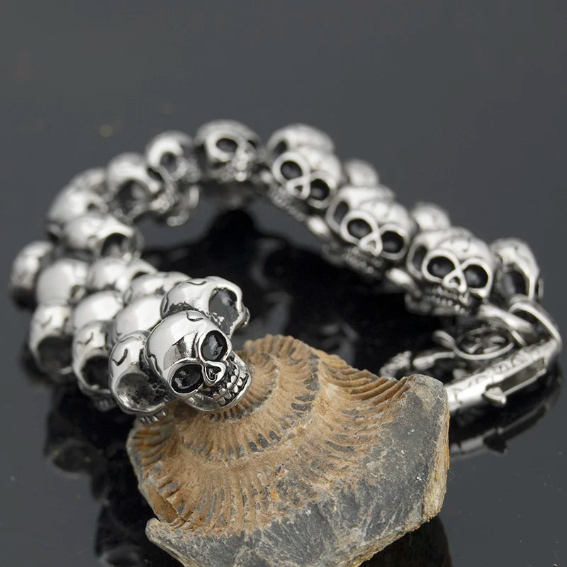 Solid Stainless Steel Death Head Bracelet Men Skull Gothic Bikers Jewelry Punk Rock Men's Bracelets & Bangles Mannen
