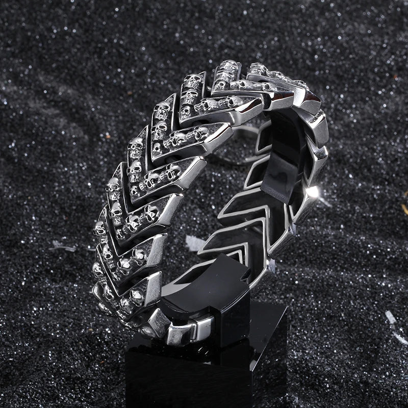 Gothic 25MM Width Skull Link Chain Men’s Bracelets for Man Punk Rock Skeleton Bracelet Male Stainless Steel Wrap